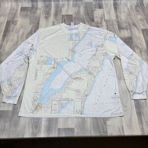 ✅Mens 2XL GarmentOne Long Sleeve Shirt Door County Map Green Bay Navigator Chart